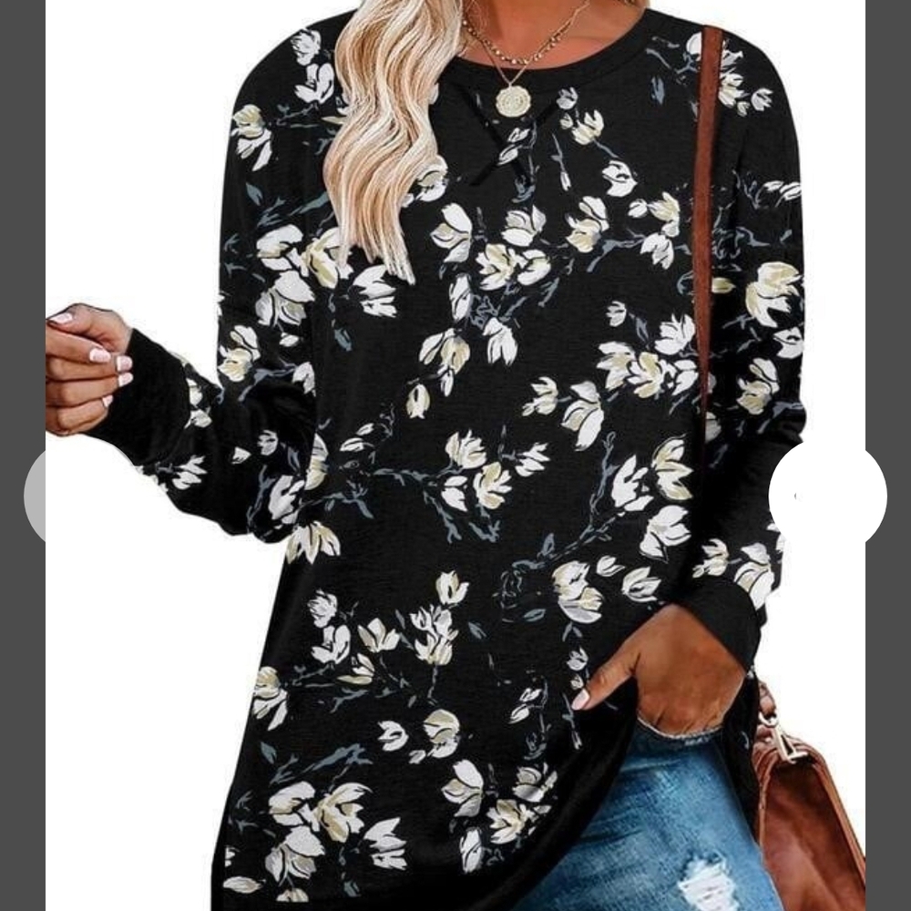 Black Floral Long Sleeve Top